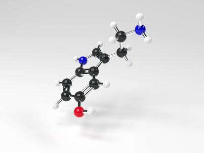 Molécule de sérotonine. Image de synthèse.